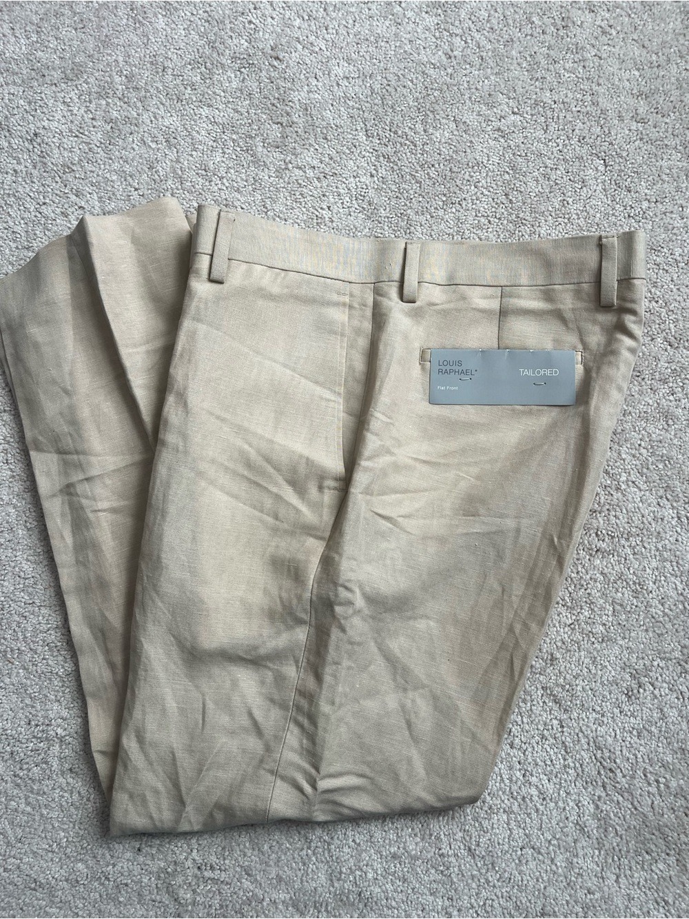 Louis Raphael Men's Tailored Linen Blend Dress Pants in Light Beige